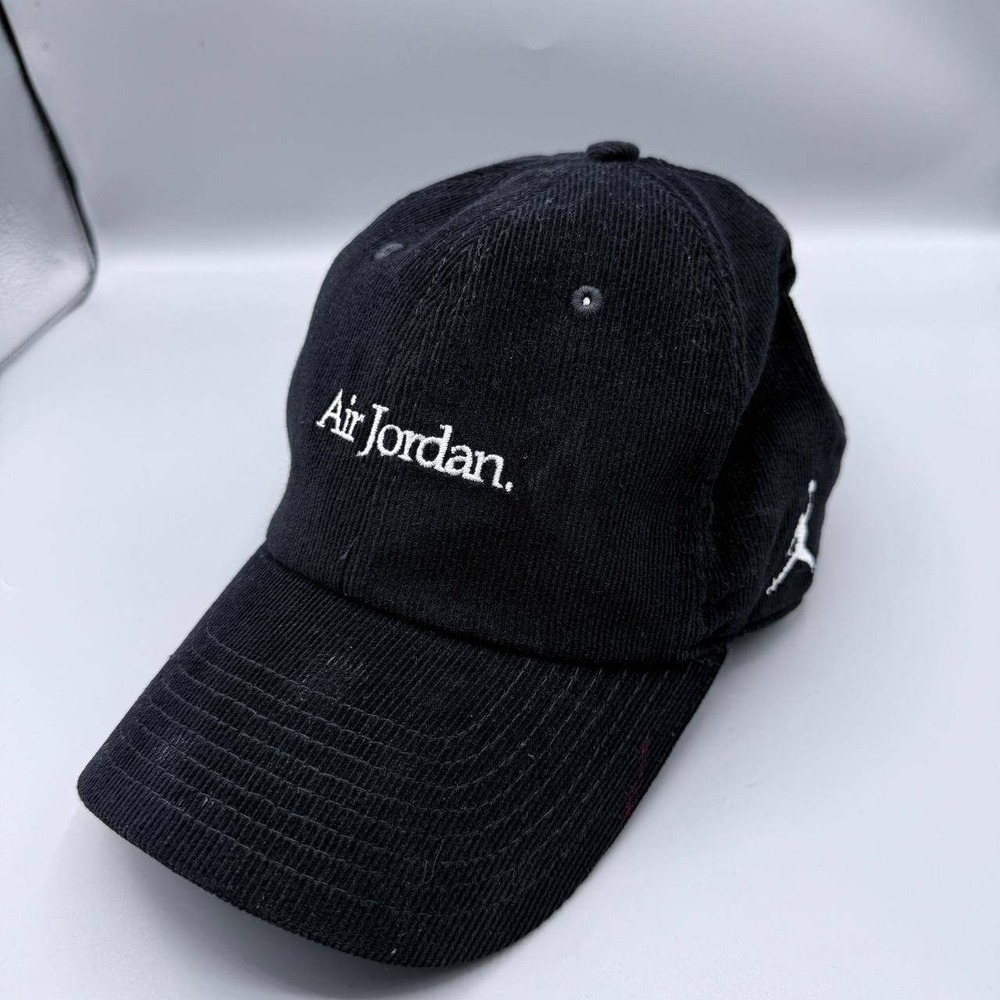 Air Jordan Hat Men Black Corduroy Embroidered Jumpman Strap Back Cap